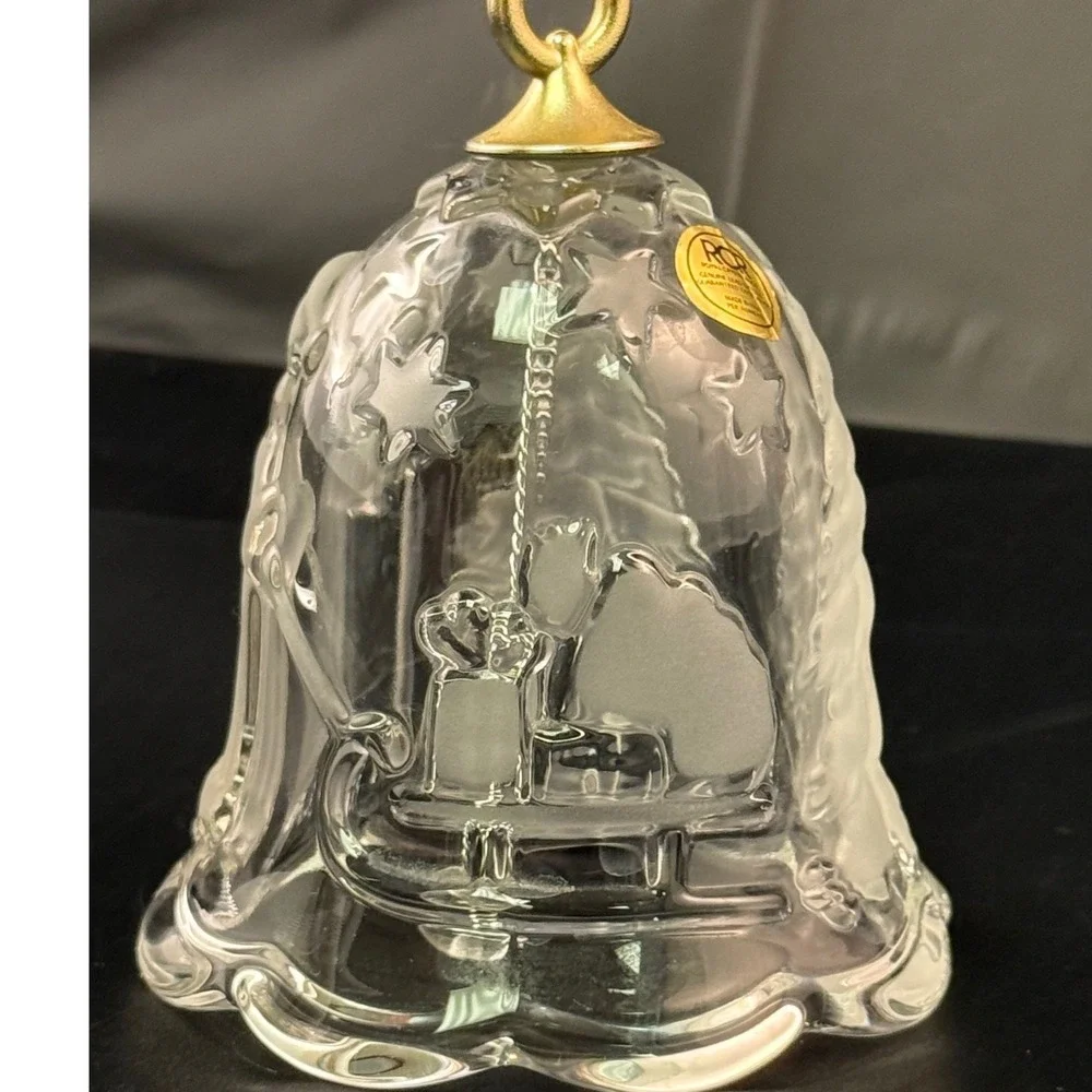 RCR Royal Crystal Rock Italy Lead Crystal Bell Santa Christmas Tree Frosted Star